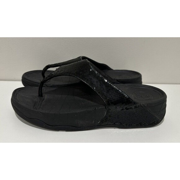FitFlop women size US 8 UK 6 EU 39 black sequences slip-on thong flip flops - Picture 3 of 13
